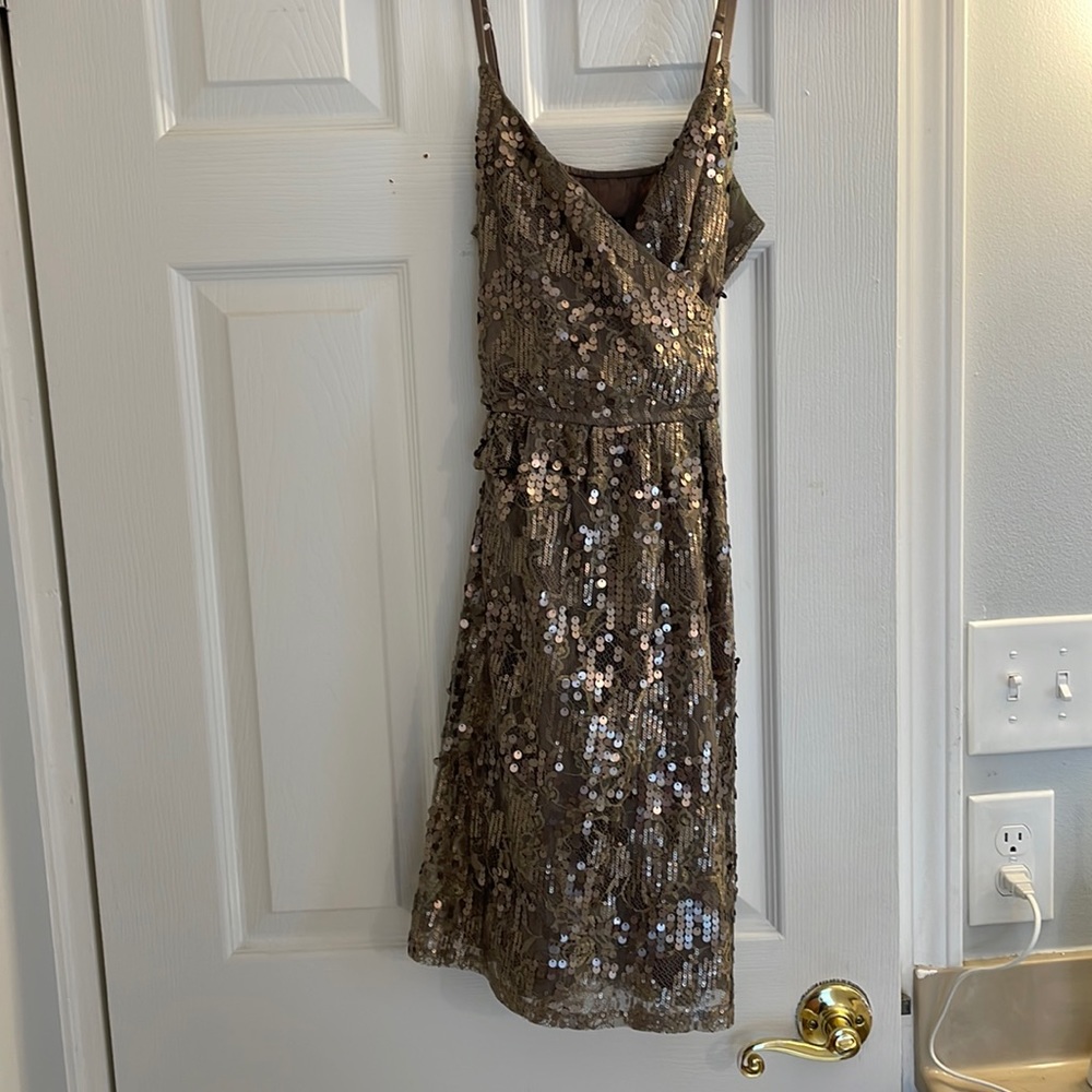 Express Party Dress, golden/tan sequin short dress, size M